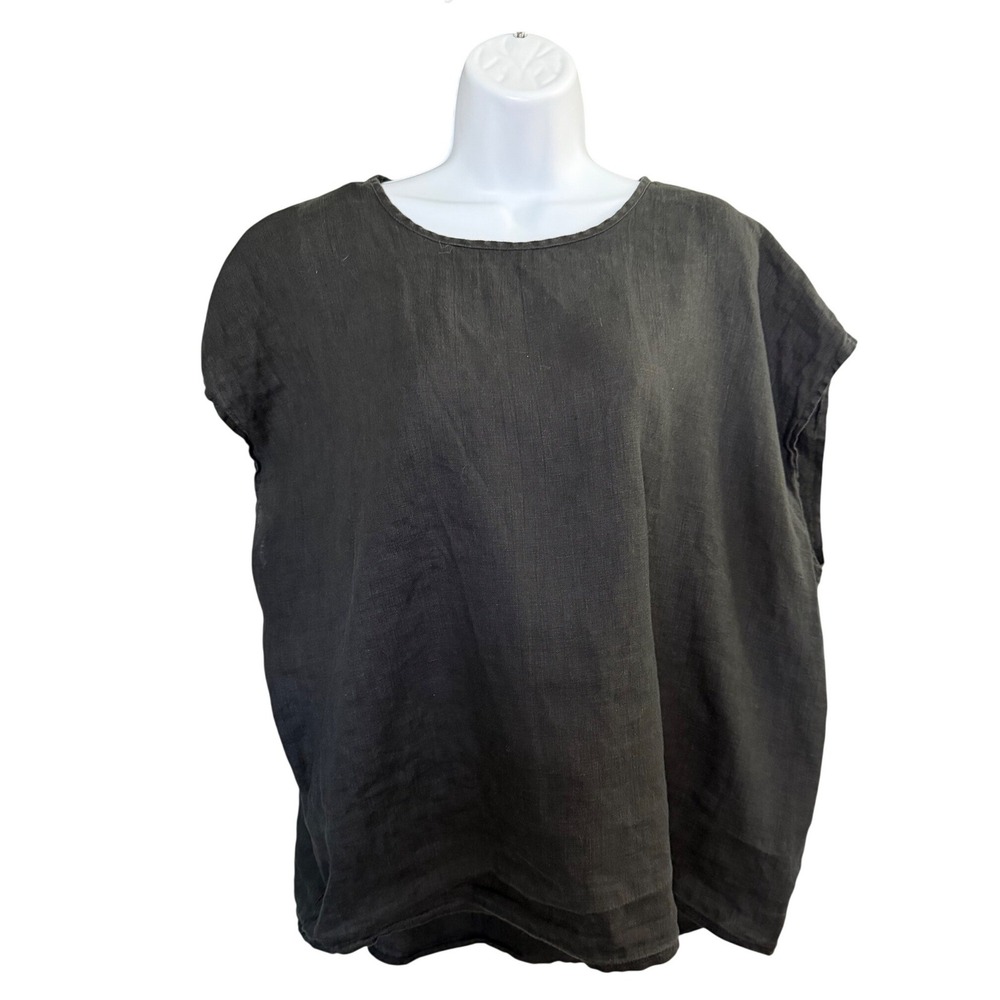 Touch 100% Linen Boxy Top Black Oversized Lagenlook Boxy Casual‎ Minimalist USA